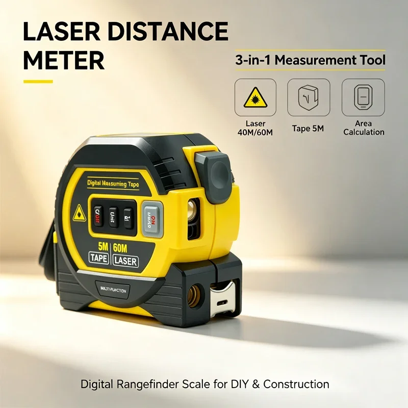 3 in 1 Laser Tape Measure 40M 60M Laser Distance Meter High Precision Digital Measuring Tool Infrared Range Finder Tape Measure