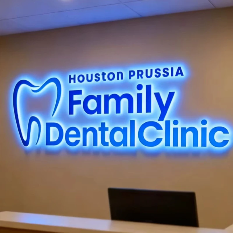 Custom Business Sign 3D Backlit Metal Sign For Beauty Salon Dental Clinic Led Letters Business Logo Light up Company Brand Sign