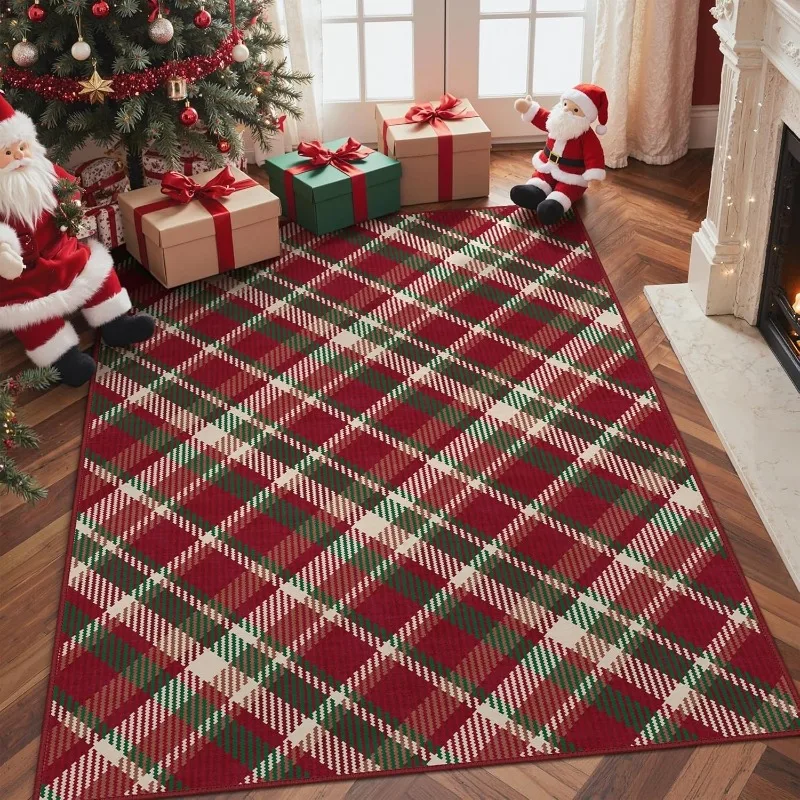 

Checkered Pattern Living Room Carpet Retro Christmas Art Creative Bedroom Soft Rug Foldable Machine Washable Cloakroom Mat Tapis
