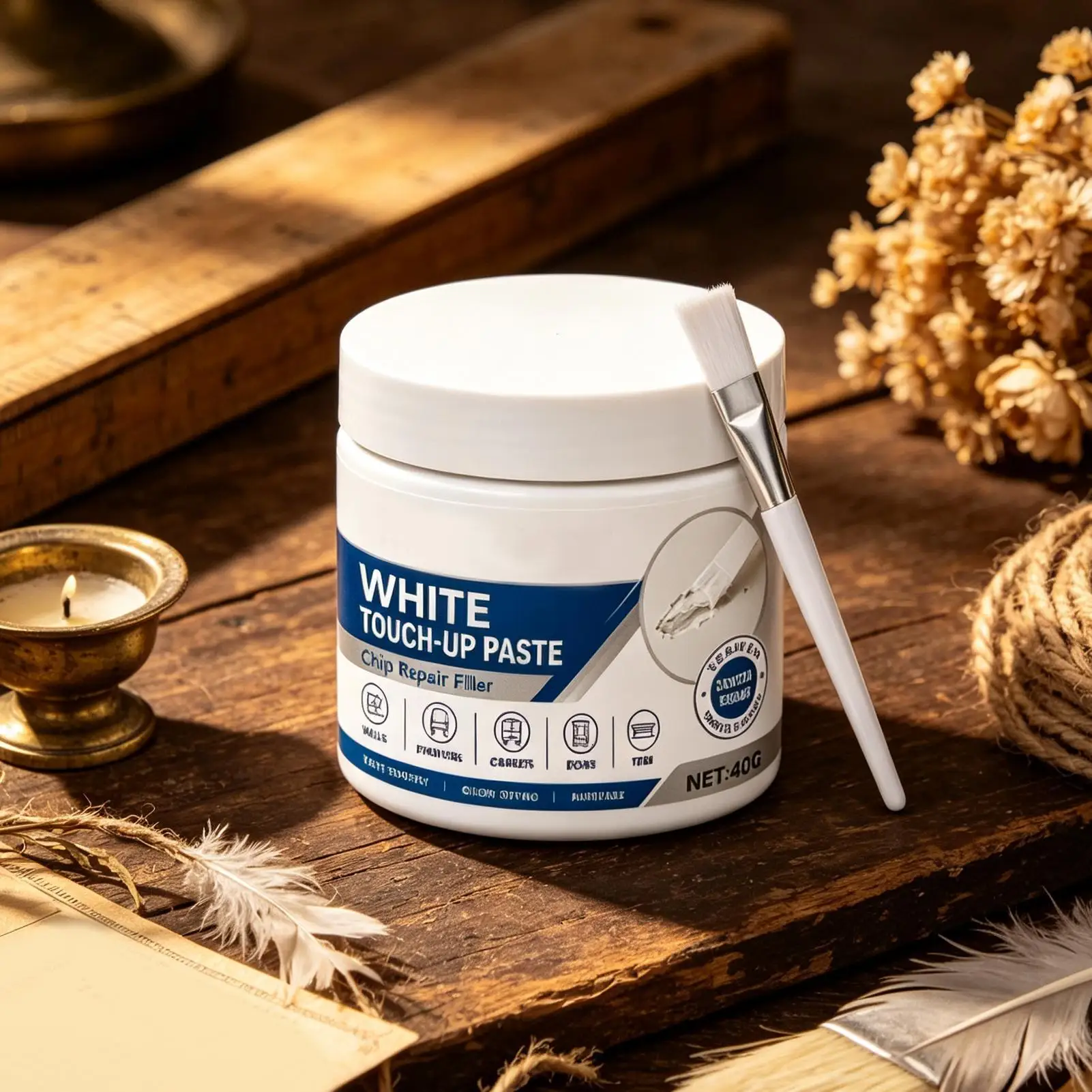 White Furniture Touch-Up Paste With Brush Instants Fix For Scratches-Dent Fast Drying Non-Shrinking for Cabinets Tables Door ﻿