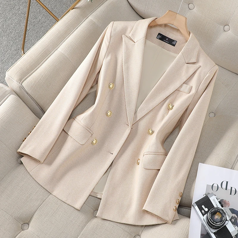 ZJYT Elegant Double Breasted Blazers for Womens 2024 New Korean Fashion Autumn Jackets Female Plus Size Outerwears Casual Coats