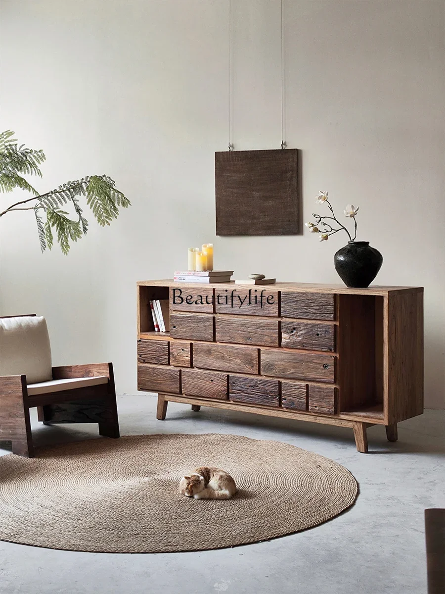 

ls 04 Solid wood bucket cabinet wabi wind B & B retro entrance cabinet elm living room