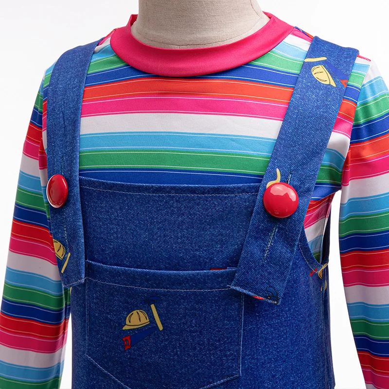 Disfraz de Cosplay de Anime Scary Chucky para niños, monos Cos, ropa de terror para Halloween, disfraces de fiesta para hombres y mujeres, accesorios