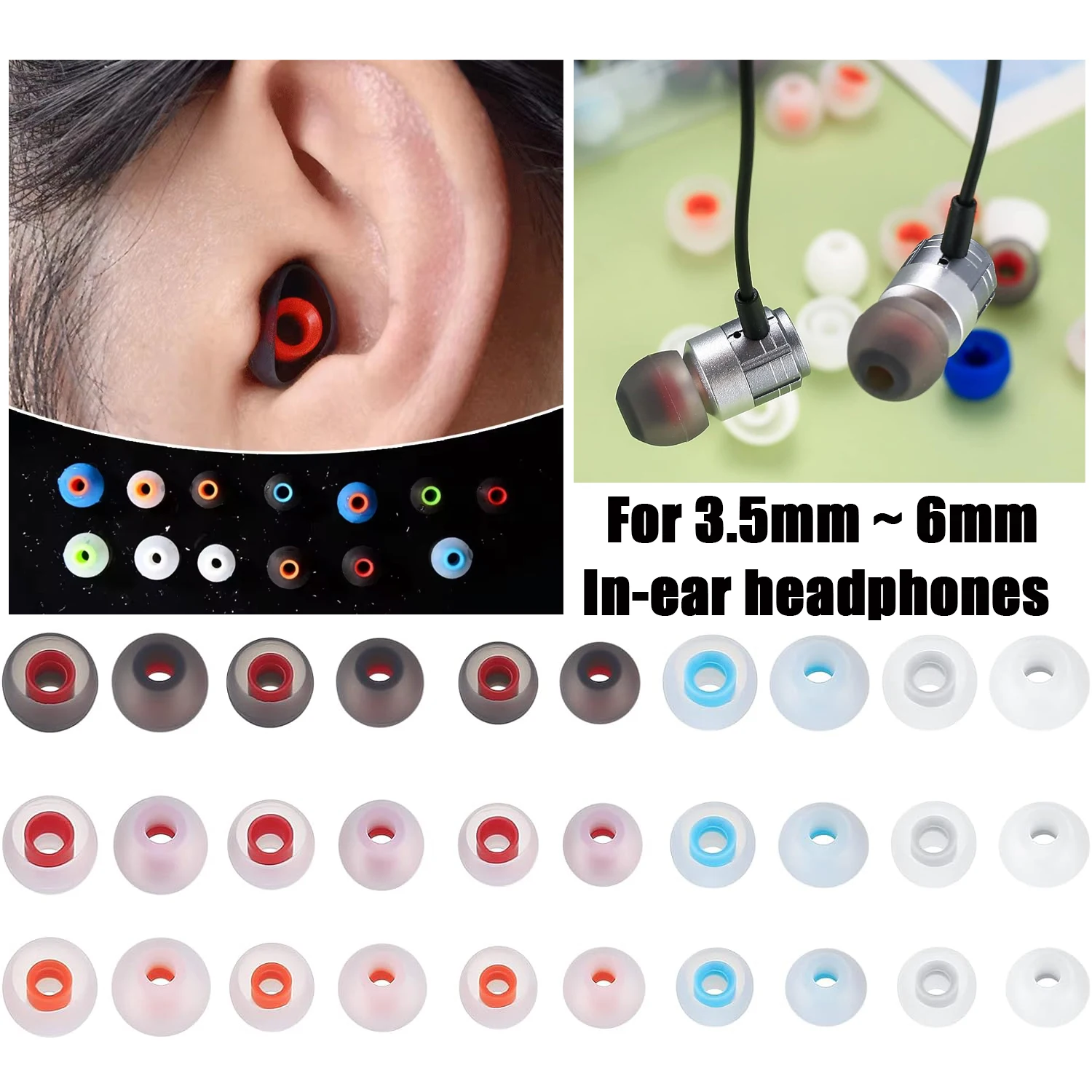 6 Pair Earbuds Replacement Tips Silicone Earpads Silicone Earbuds Tips Fit 3.8mm to 5.5mm Earbuds Tips for in-Ear Headphones Cap