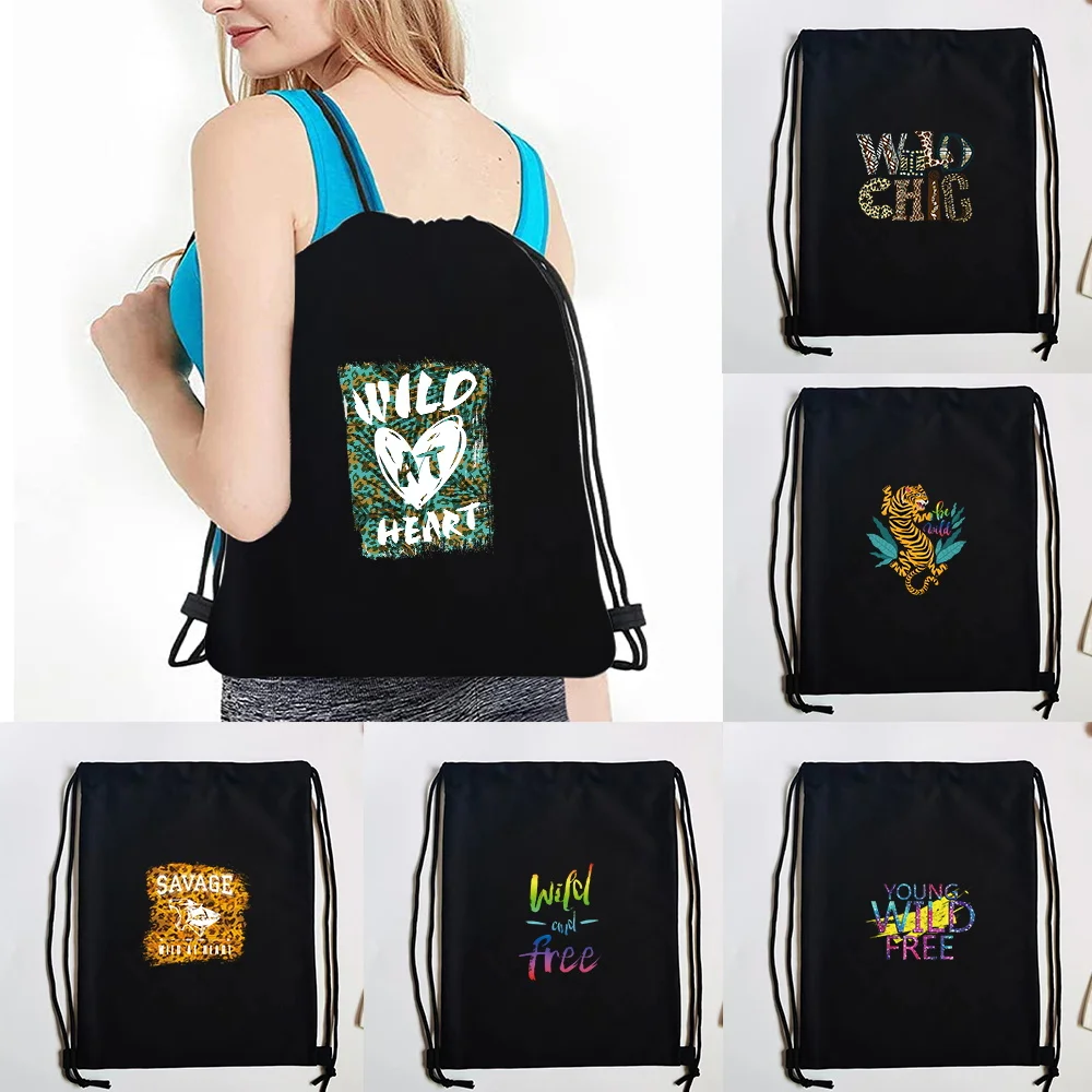 

Drawstring Backpack Beach Bag Outdoor Fitness Sport Bag Bundle Pocket Drawstring Bag Wild Print Backpack New Women Shopper Bags