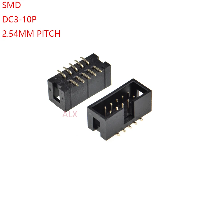 10pcs SMT 10 PIN 2.54MM pitch MALE SOCKET straight idc box headers PCB CONNECTOR DOUBLE ROW SMD 2x5PIN 2X5 10P DC3 HEADER