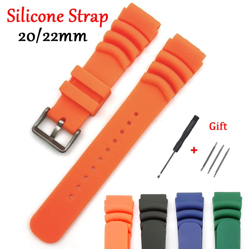 세이코 시계 밴드용 실리콘 스트랩, 고무 밴드, 방수 손목 밴드, 부드러운 스포츠 팔찌, 범용 교체 벨트, 20mm, 22mm