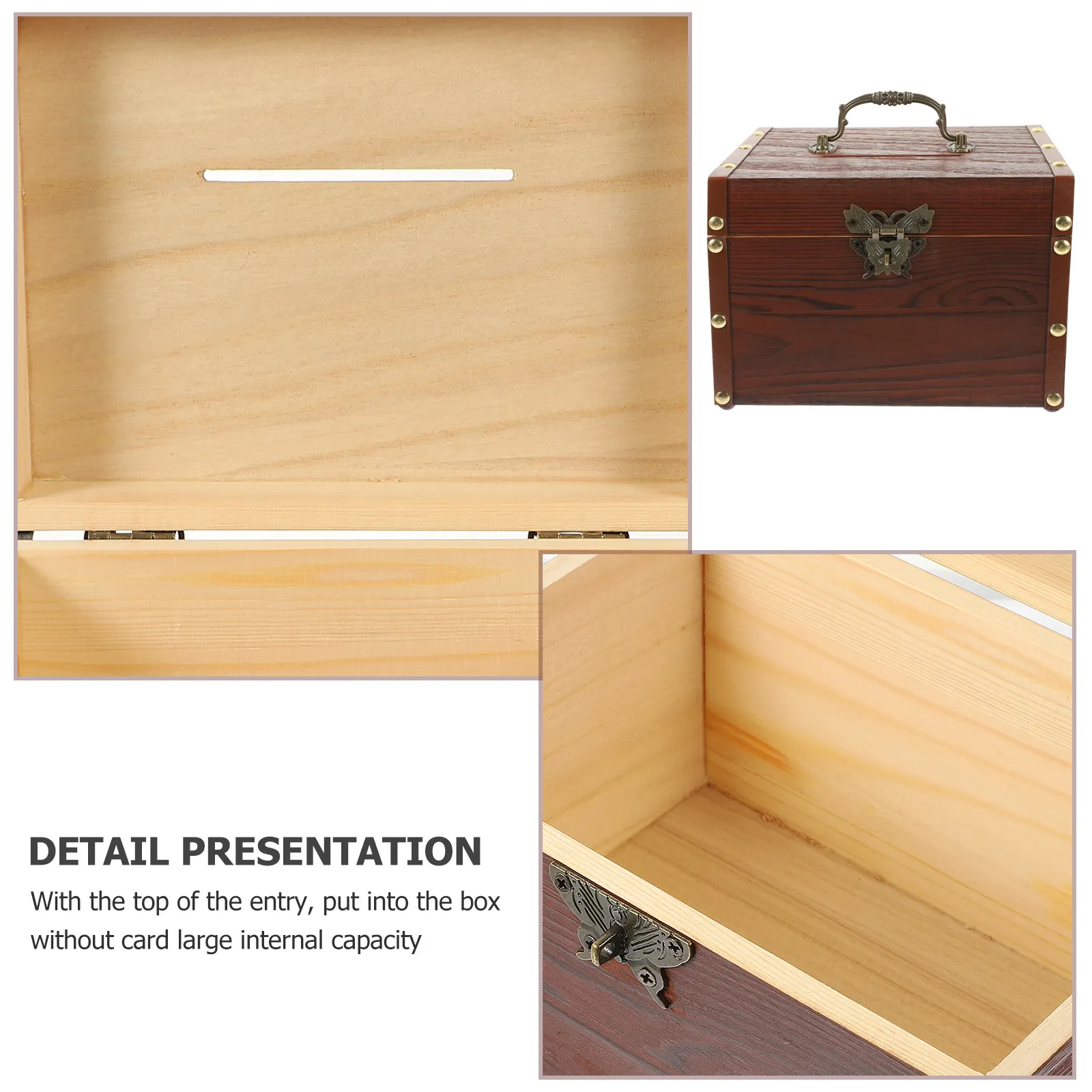 

Деревянная копилка-сундук в ретро-стиле, органайзер для монет и украшений, с крышкой и замком, винтажный настольный сейф для хранения денег и мелочей