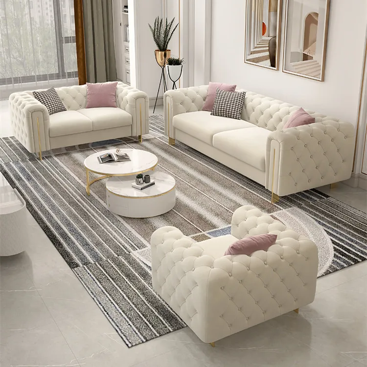 

Настраиваемый современный кожаный комбинированный мягкий диван, белый диван для гостиной, новая модель, роскошные наборы диванов Chesterfield с тафтингом