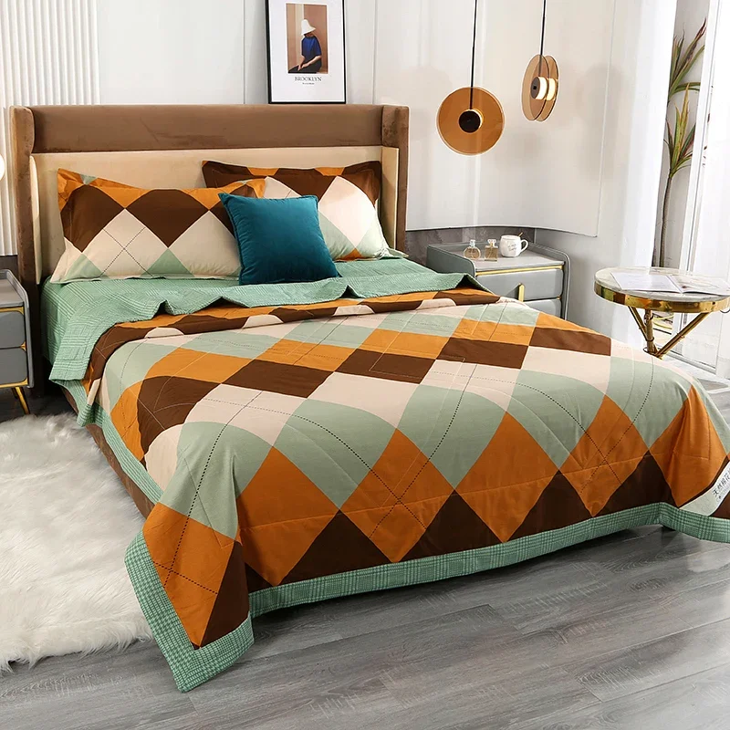 Simple Geometric Pattern Summer Quilt Light Luxury Home 100% Cotton Air Conditioning Thin Quilt Multi-functional Thin Blanket