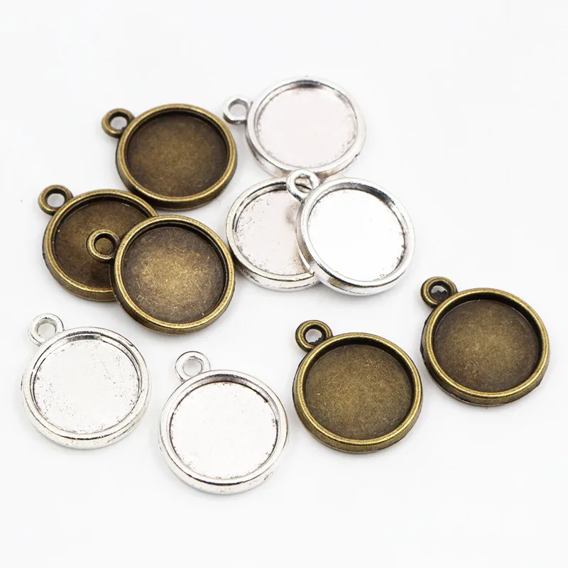 

20pcs/lot 12mm Inner Size Antique Silver Plated Bronze Plated Double Simple Style Cabochon Base Cameo Setting Charms Pendant