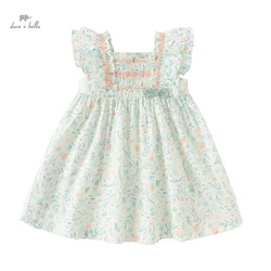 Dave Bella Dress for Girls Baby Children 2024 New Summer Sweet Charm Fashion Casual Cotton Floral Flying Sleeve DB2240777