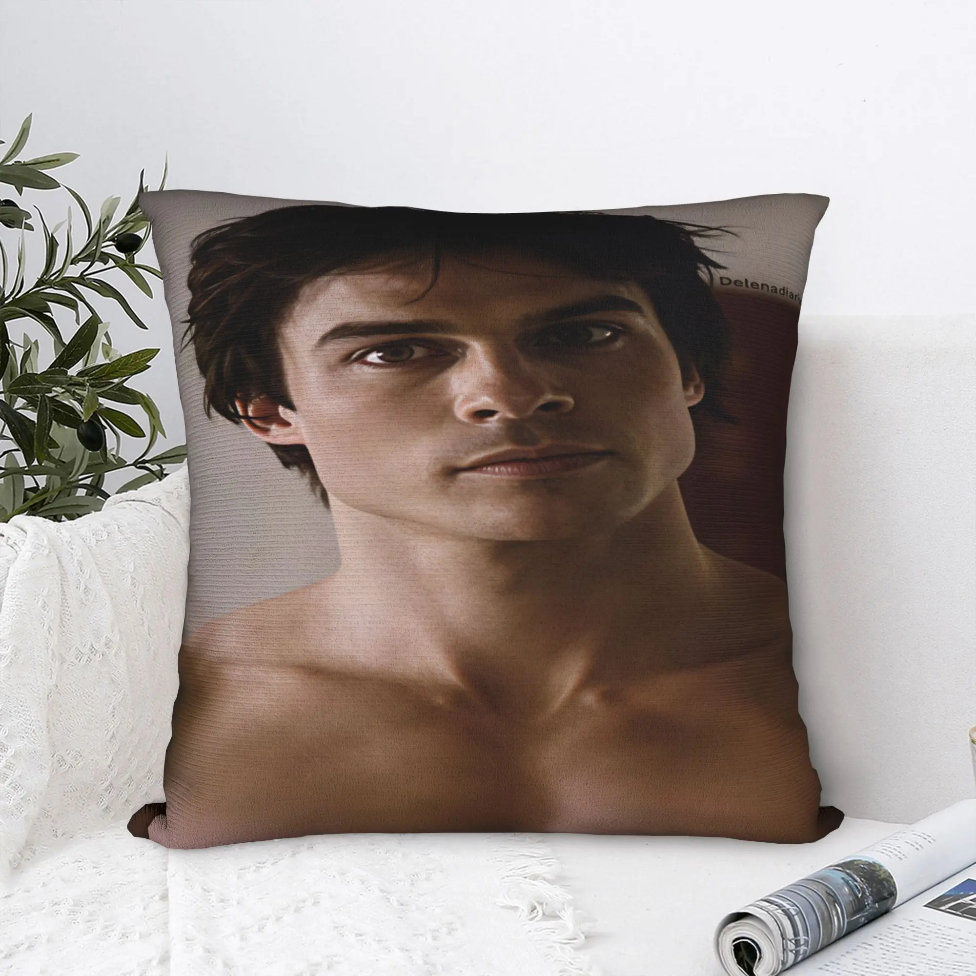 VIKAMA Vampire Diaries Damon Portrait Pillow Cover  Funny Pillow Case For Living Room Chair Comfy Cushion Cover Gift
