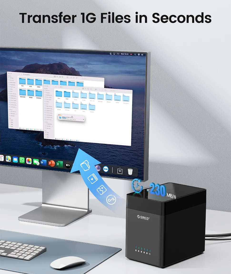 ORICO 5 Bay 3.5 "SATA القرص الصلب الضميمة محطة إرساء الأقراص الصلبة USB 3.0 نوع C الخارجية HD حالة 90 تيرابايت توسيع التخزين 12 فولت/6.5A