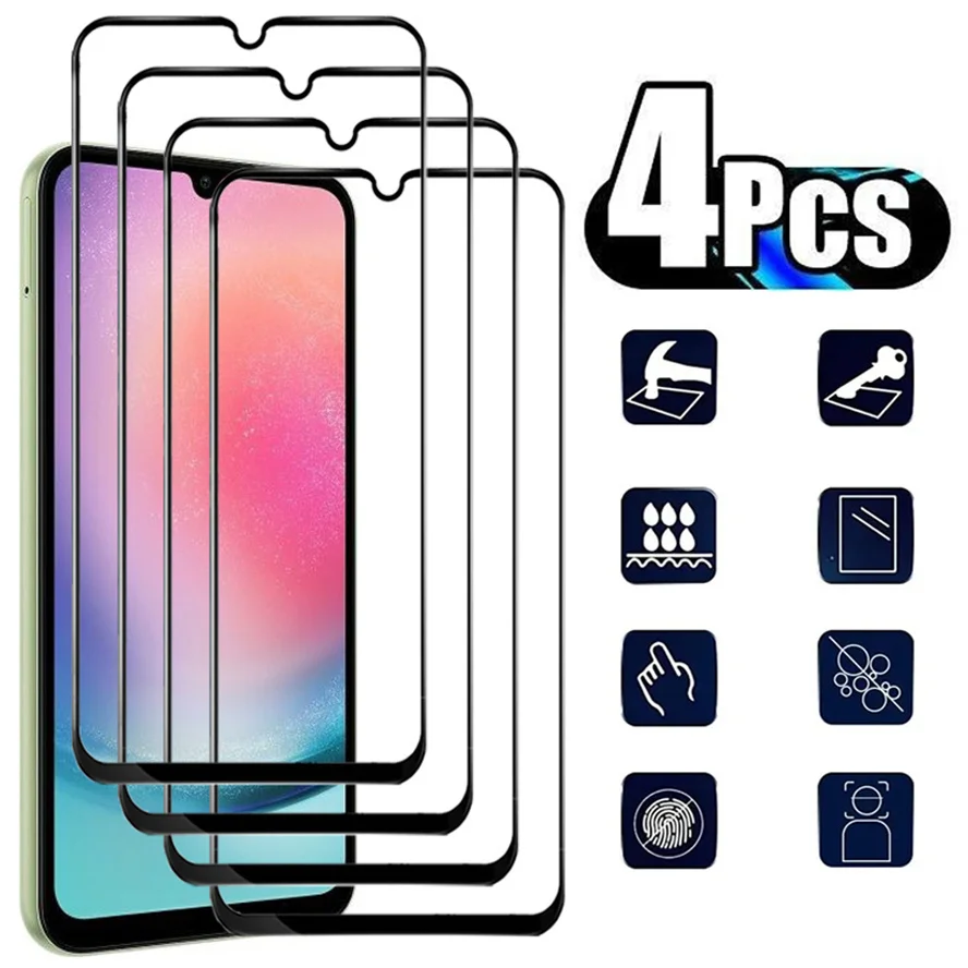 4 Pcs, 9D Glass for Samsung A24 4G Tempered Glass Samsung A 24 Screen Protector A24 4G Samsung Galaxy A24 Glass