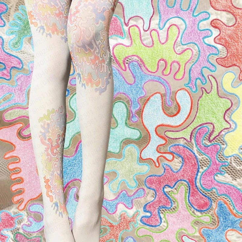 

Cute cartoon printed stockings Harajuku knee high socks cosplay cute white graffiti socks Kawaii retro 2000s Y2K style Emo girl