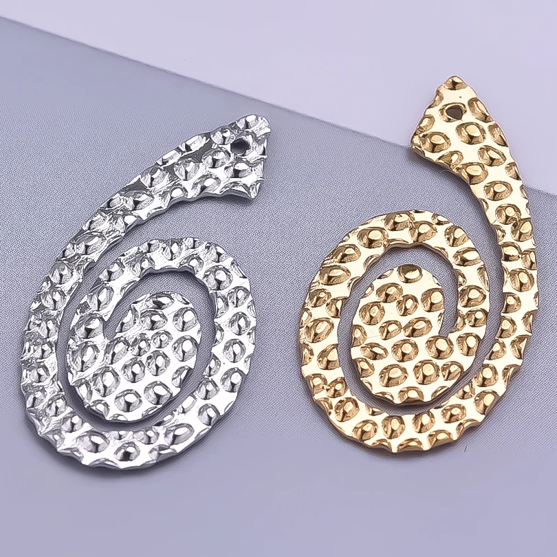 6pcs High Quality Stainless Steel Spiral Pendant Water Droplet Indentation Non Fading Spiral Charm Pendant Necklace Production