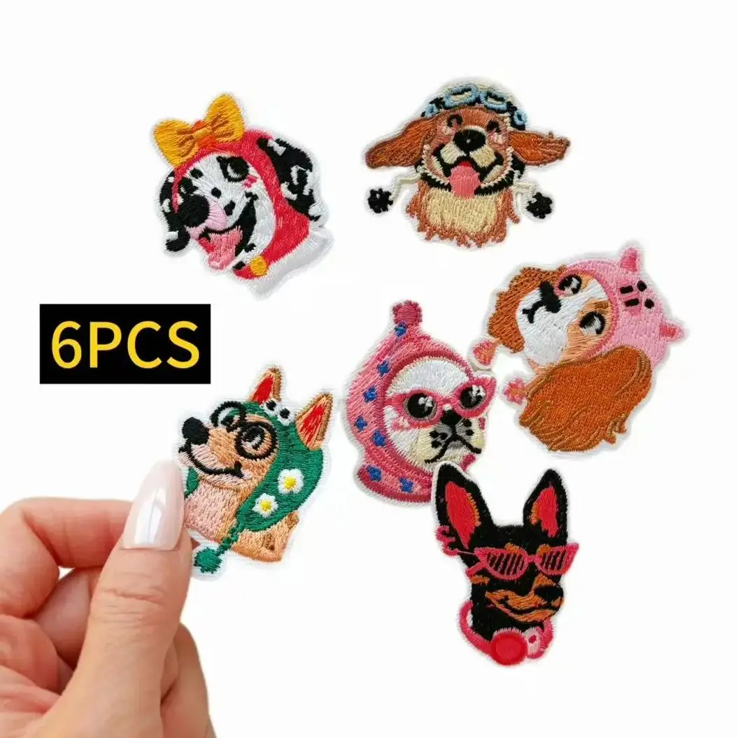 

6PCS Cute Dog Iron-On Patches – Dalmatian, Golden Retriever, Bulldog & Doberman Embroidered Appliqués for Clothes, Bags, Slipper