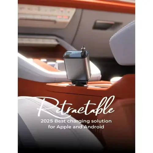 Imagen 2 del producto Cargador de Coche USB Tipo C, Adaptador de 120W con Carga Rápida, Cable de Carga Retráctil con Cables, Adaptador QC para iPhone y Android