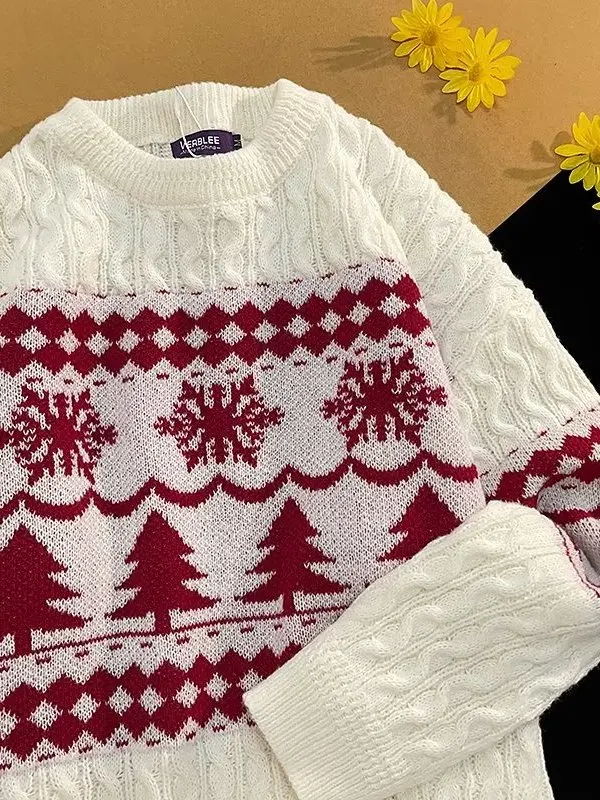 Cisas round Ne Sweater ex Autumn Winter Lazy Sle Knitted Red Oversize Couple Sweater Youthful Vitali Loose Fit