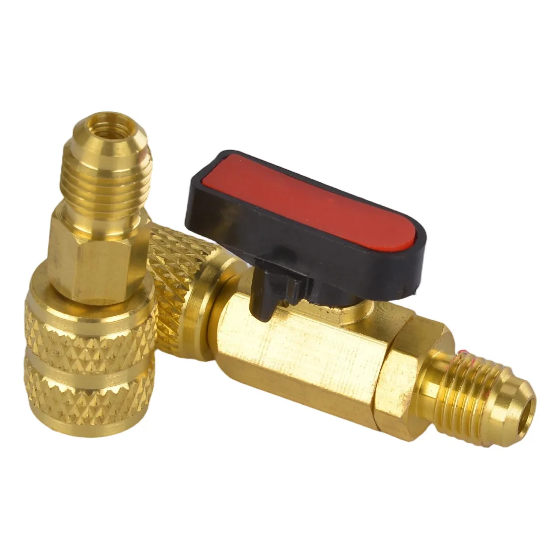 Shut Off Valve Reliable Straight Refilling Ball Valve 1/4 SAE + Adapter Fit For HVAC R134A R22 R12 R410A
