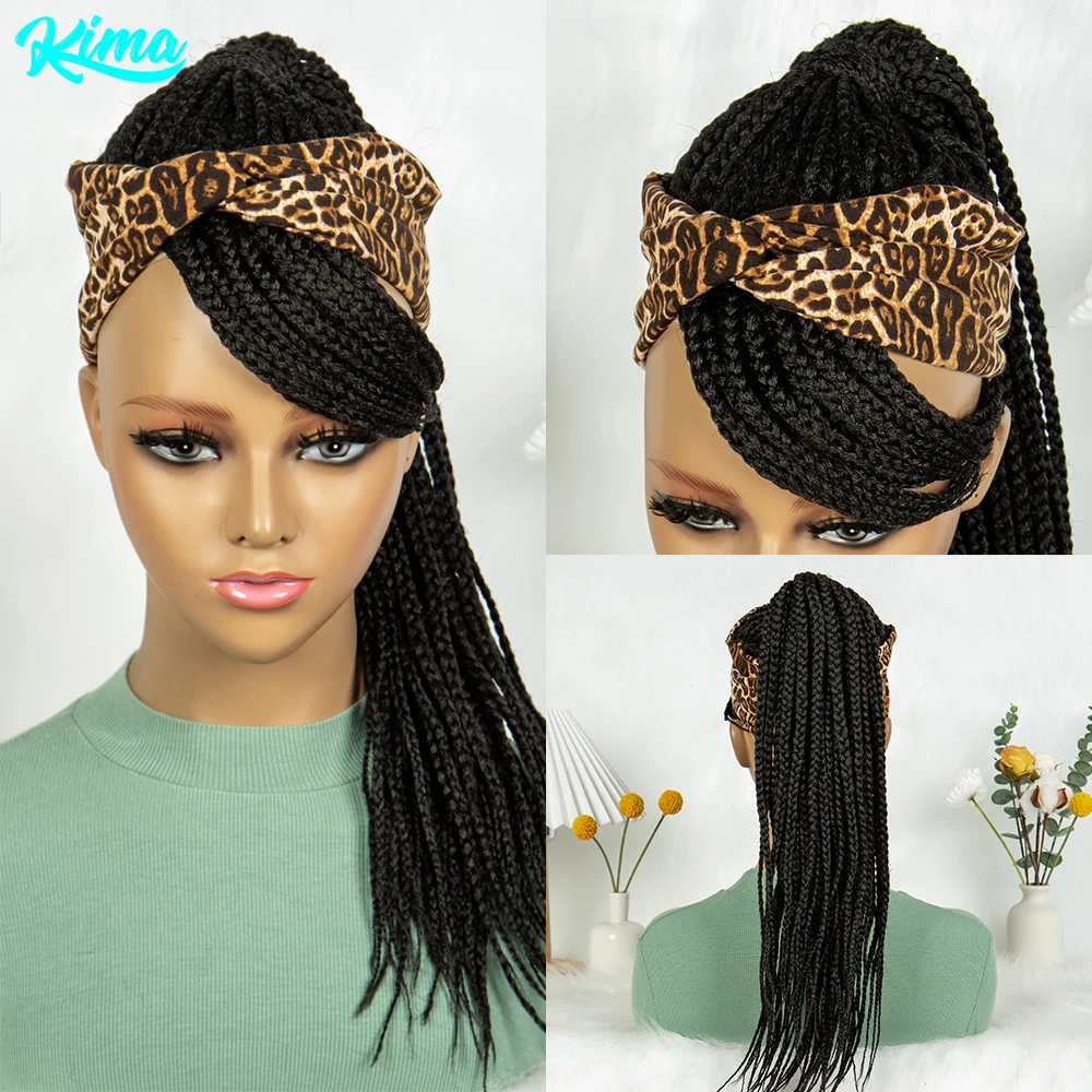 Kima Headband Braided Wig 24 inch Synthetic Braided Ponytail Wigs Leopard Print Turban Chic for Black Women