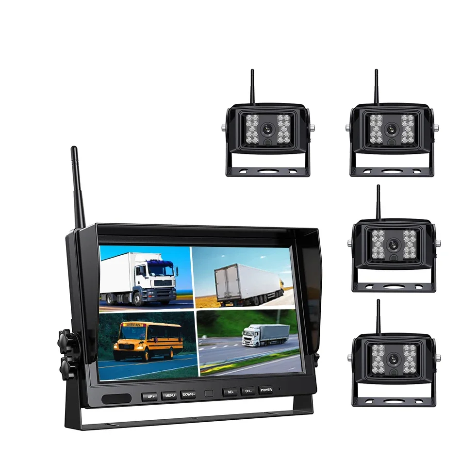 4 ch camera bus car monitor hdd 10 inch Monitor Night Vision Reverse Backup Recorder wireless Camera For Bus Car display