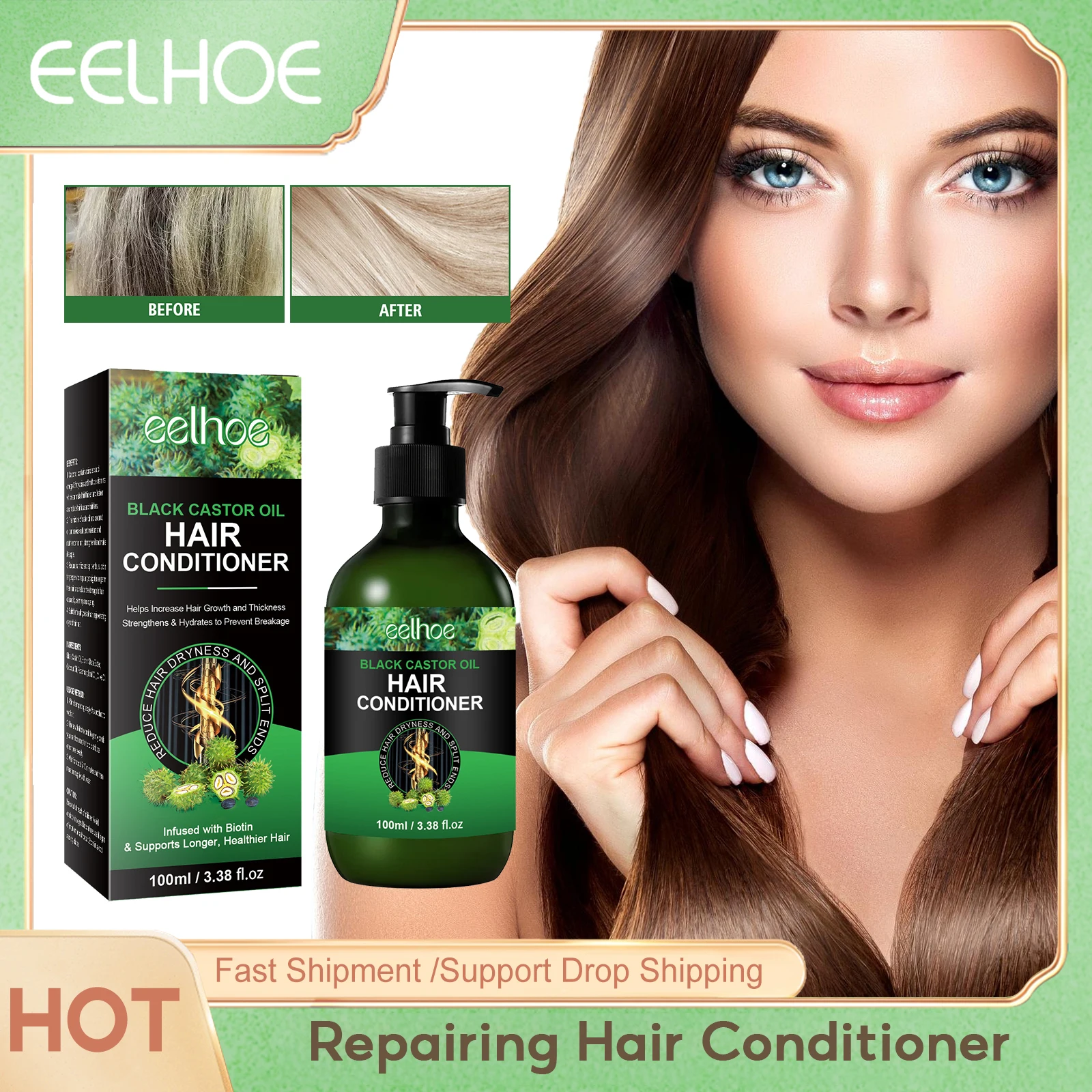 

EELHOE Damaged Hair Repairing Conditioner Black Castor Oil for Silky Smoothing Hair Dry Frizzy Treatment Straighten Soft Restore