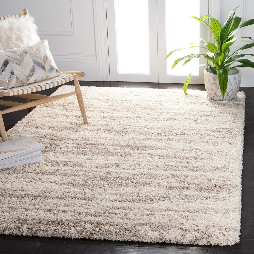 Hudson Shag Collection Area Rug - 9' x 12', Ivory & Beige, Modern Design, Non-Shedding & Easy Care, 2-inch Thick