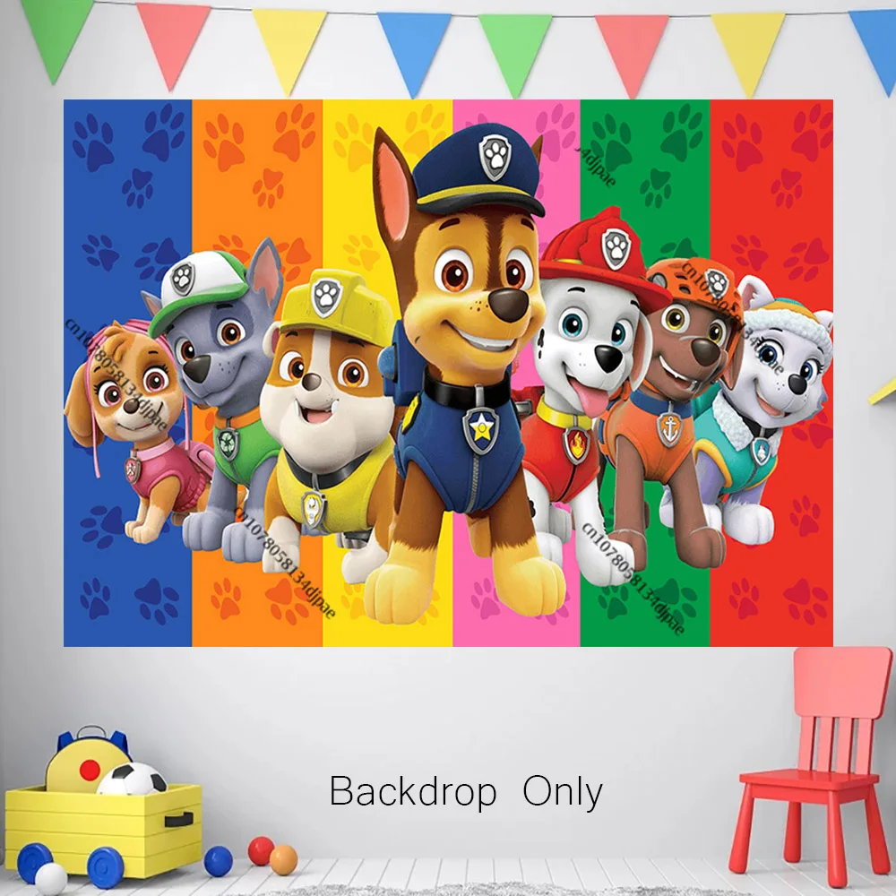 Paw Patrol Achtergrond Achtervolging Marshall Skye Samen Kinderen Verjaardagsfeestje Achtergrond De Uitkijk Miauw Team Banner Fotoleverancier