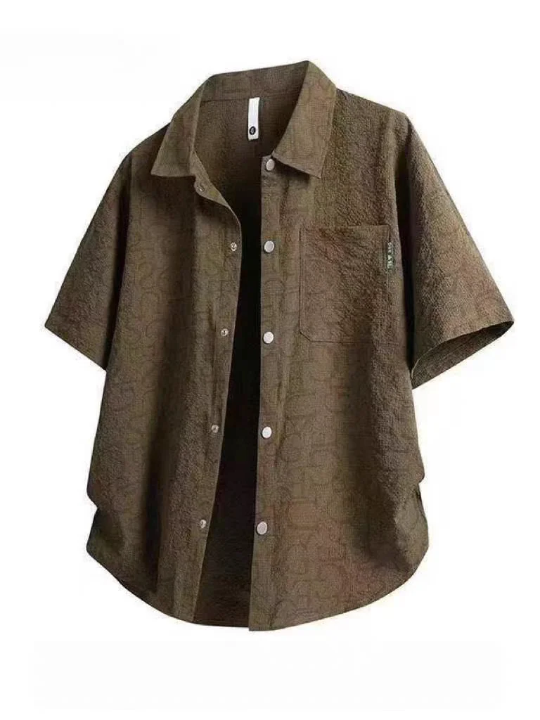 

Summer Men's Casual irt ort Sve Thin Loose Large Size Collarl Breathable Faion Brand High-End Feeling Outerwear