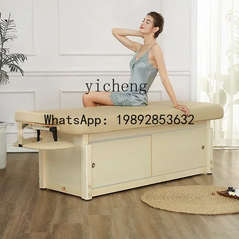 Fixed Massage Couch Lifting Cabinet with Bed Storage Organizer Beauty Salon Massage Body