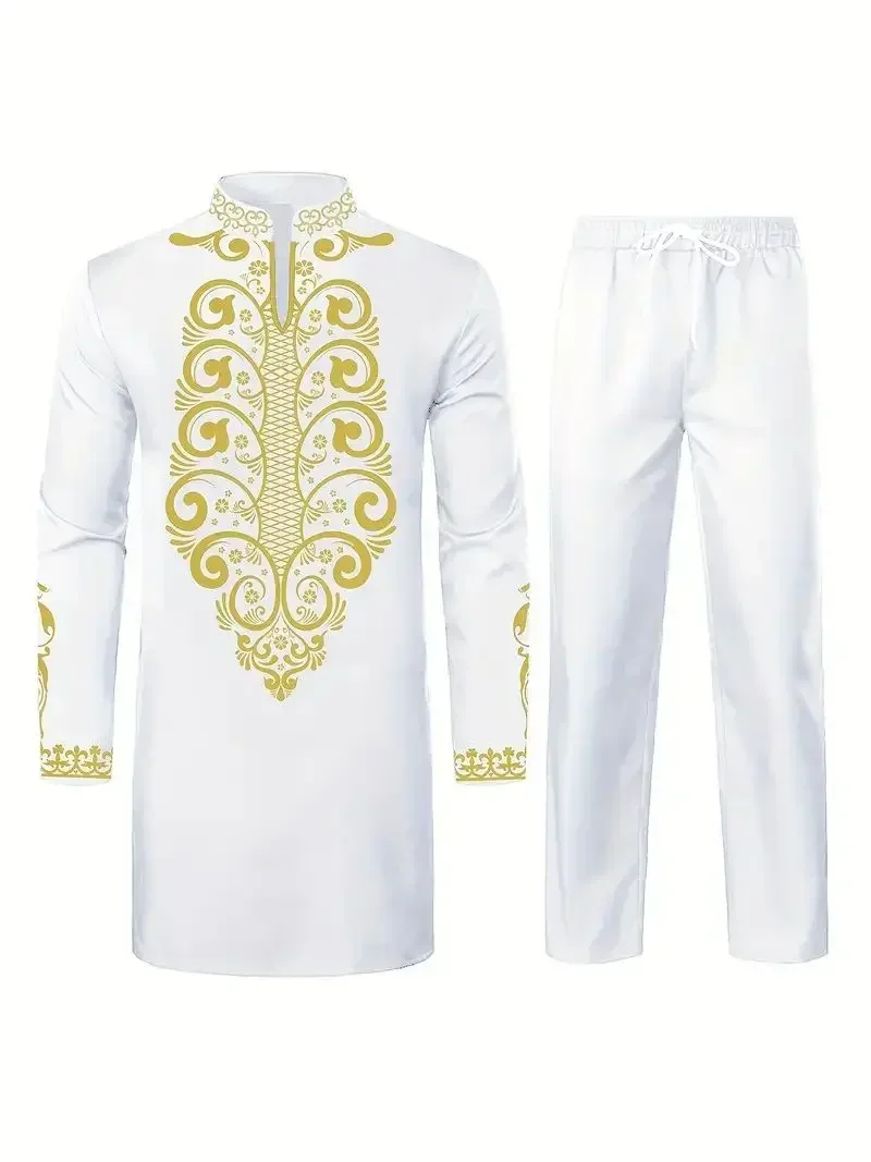 البوب أربعة مواسم الساخن بيع موضة جديدة الرجال 2 قطعة مجموعات الأفريقي نمط العرقية ملابس كاجوال وسراويل الرجال المسلمات الملابس