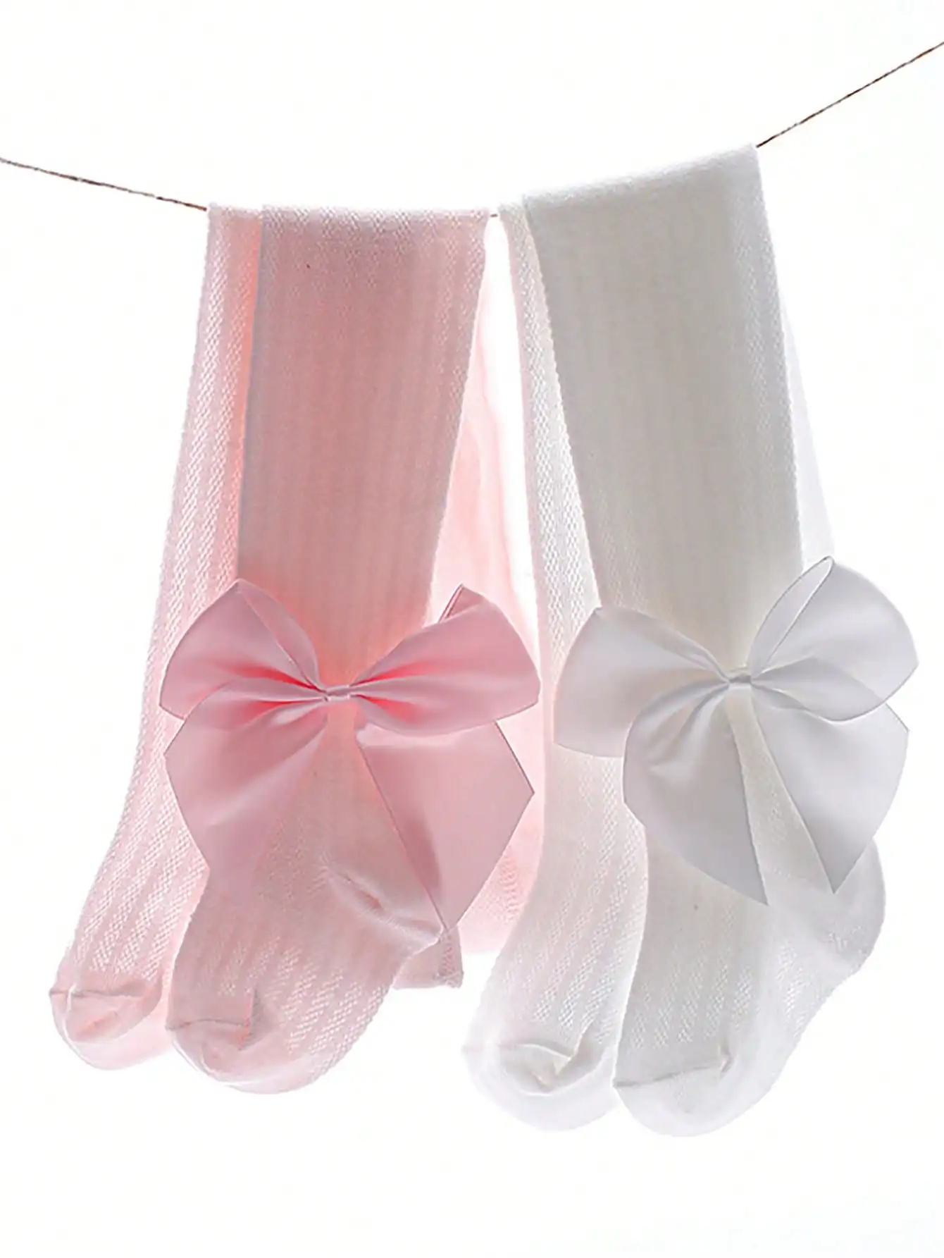 2Pack Girl Bow Decor Princess Tights 0-9Y Soft Breathable Mesh Nylon Spandex Kid Pantyhose Lolita, Dresses, Parties, Summer Wear