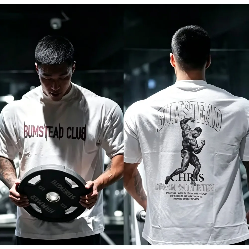 2026 New American Motivational Fitness Double Print T-shirt,  Gym Workout Style Loose Unisex Trend Tops