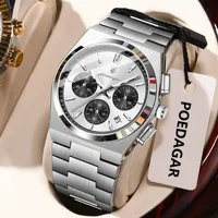 Reloj POEDAGAR de lujo para hombre, cronógrafo con fecha, reloj informal de acero inoxidable para hombre, relojes de cuarzo luminosos a la moda resistentes al agua para hombre
