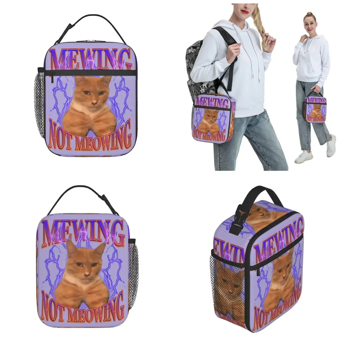 Mewing Not Meowing Funny Cat Meme Insulated Lunch Bag For Office Humor Animal Food Storage Bag Reusable Cooler Thermal Lunch Box