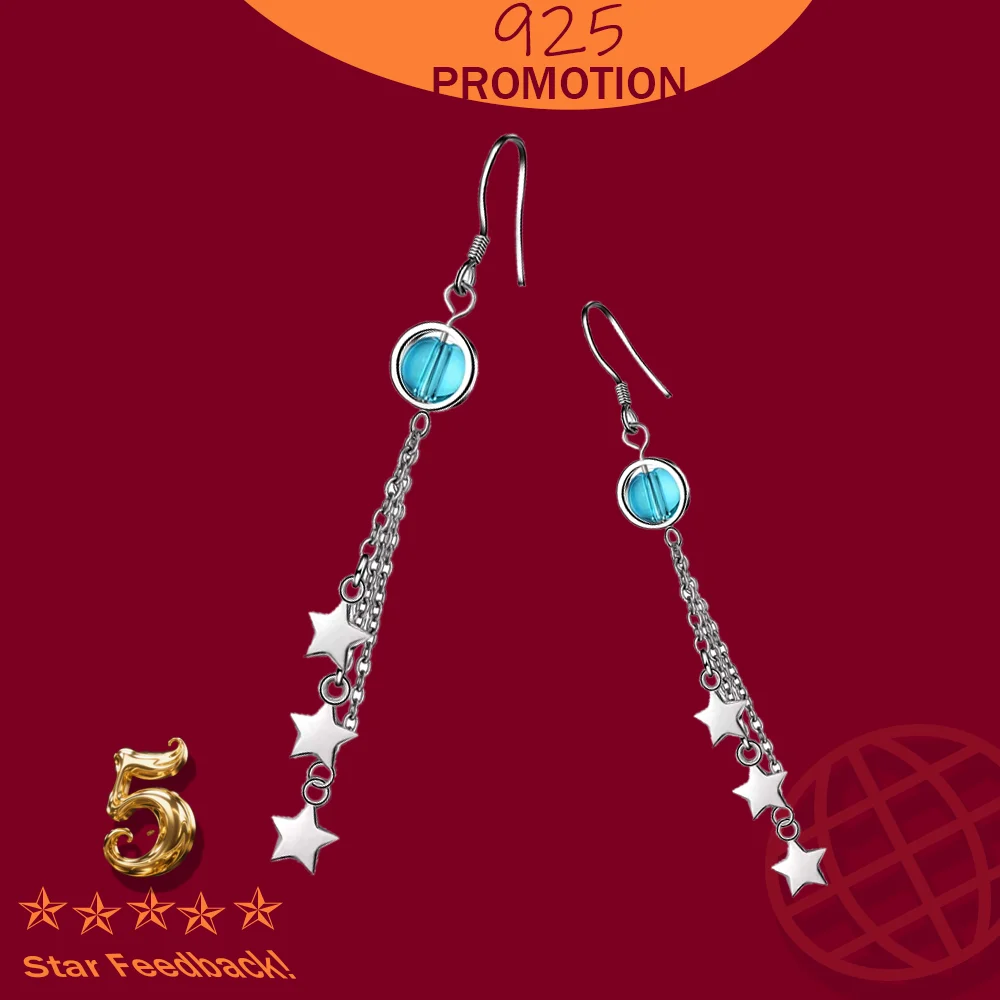 

New Arrival Authentic Stamp 925 Sterling Silver Exquisite Star Drop Earrings for Women Hyperbole Fine Tassel Jewelry