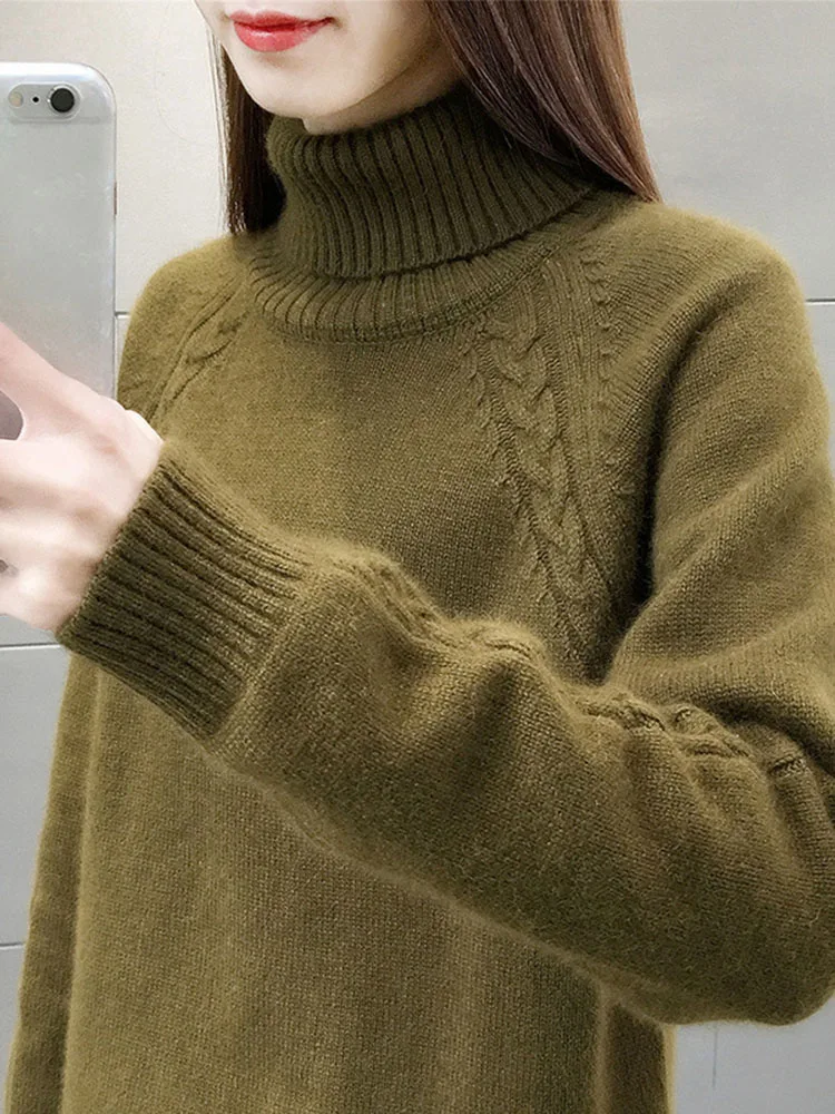 Winter Candy Color Turtleneck Knitted Sweater Women Korean Thick Slim Soft Pullover Tops Casual Warm Long Sleeve Knitwear Jumper