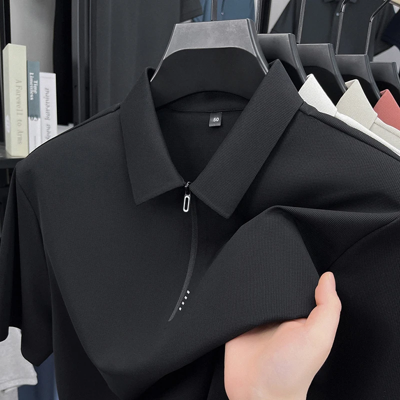 

Men's Polo Shirt Short Sleeve Half Zip Lapel Breathable Summer Business Casual Classic Office Fashion Trend New T-shirt Menswear