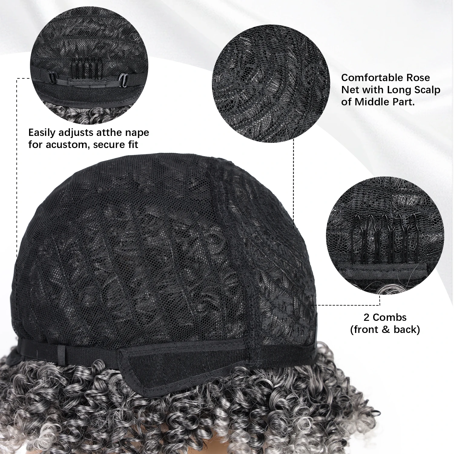 باروكة صناعية قصيرة مجعدة بطول 35.56 سم من الألياف المقاومة للحرارة، سهلة التصميم، قطعة شعر نسائية باللون البني والأسود الطبيعي #4