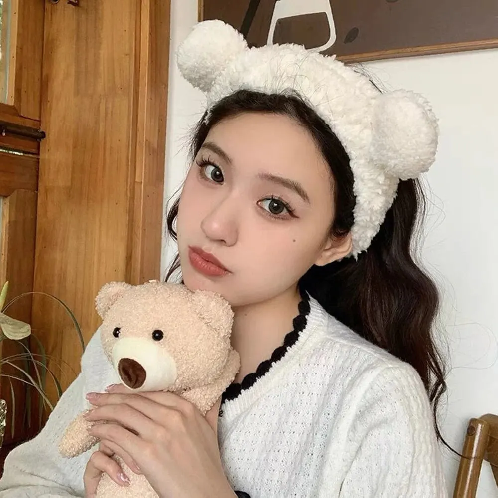 Cute Bear Hair Band Women's Face Wash Facial Mask Makeup Headwear Plush Hair Band Anti Slip Hair Band Hair Hccessories