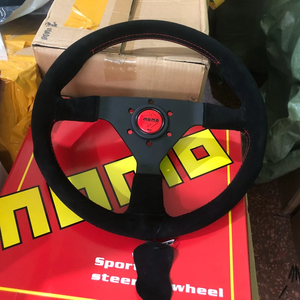 

JDM 14Inch Racing MOMO MONTECARLO MOMO Steering Wheel Drift Game Real Suede MOMO Steering Wheel Volantes For VW BMW Toyota Honda