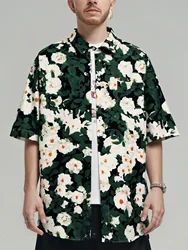Oversized Loose Short Sleeve Avocado Flower Print Hawaii Beach Summer Men Shirt Student Couples Fashion Casual Mens Clothing