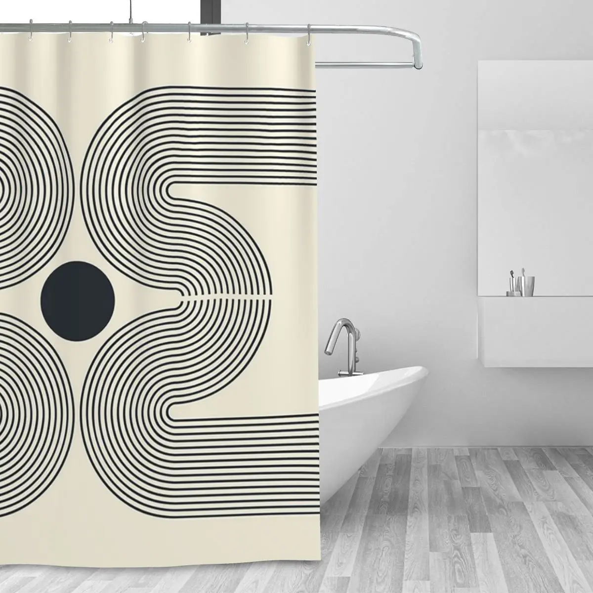 Mid Century Modern Rainbow Shower Curtain Bathroom Polyester Waterproof Bath Curtains with Hooks
