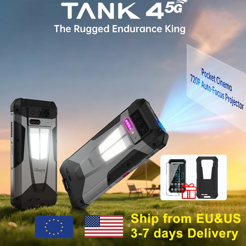

Unihertz by 8849 Tank 4 Smartphone 5G Built-in 720P Projector 512GB ROM 24GB RAM 11600mAh Dimensity 7300 AMOLED Phone Android 14