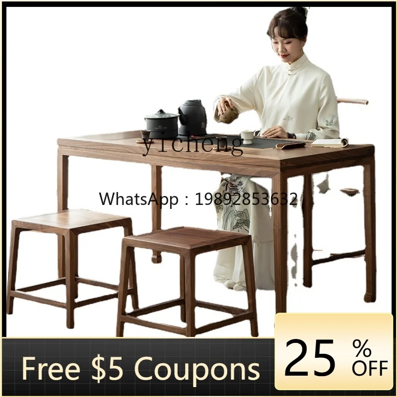 

ZZZf New Chinese Style Solid Wood Balcony Tea Table Black Walnut Table-Chair Set Household Boiling Water