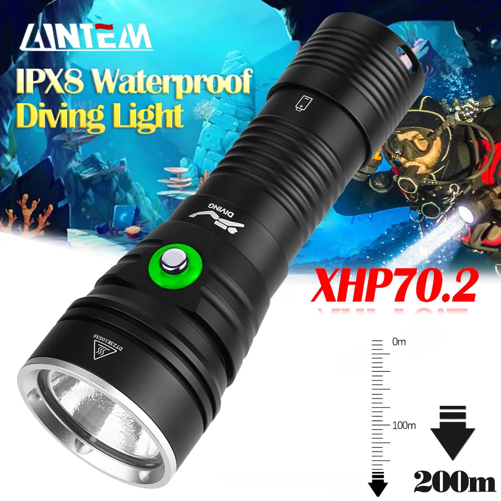 XHP70.2 Scuba Diving Flashlight 8000LM LED Dive Lantern 5-Modes Underwater 100M IPX8 Waterproof Headligh 26650 Tactic Camp Lamp