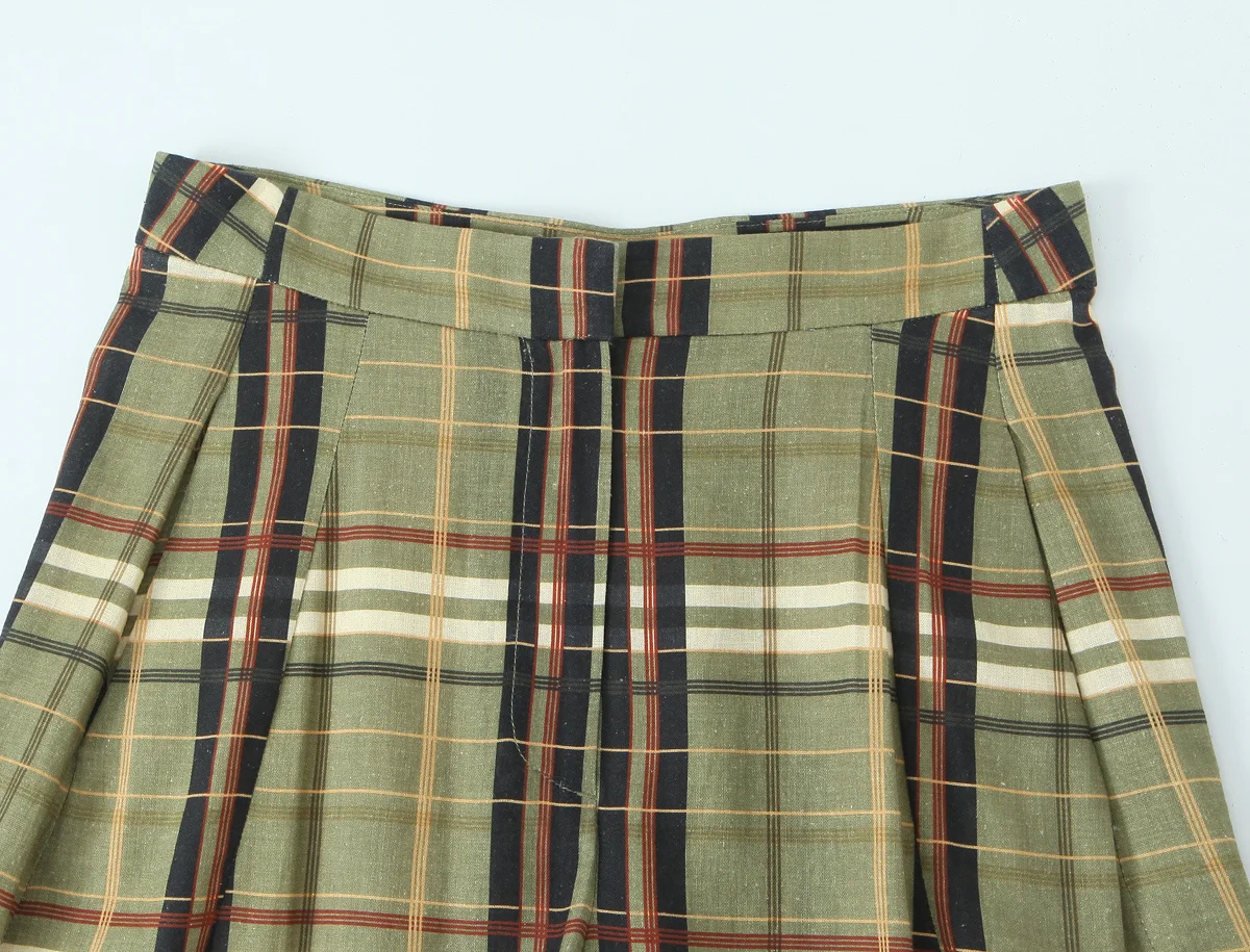 ZEVITY 2026 New Women Vintage Color Match Plaid Print Wide Leg Straight Pants Female Casual Slim Long Trousers Mujer P9519