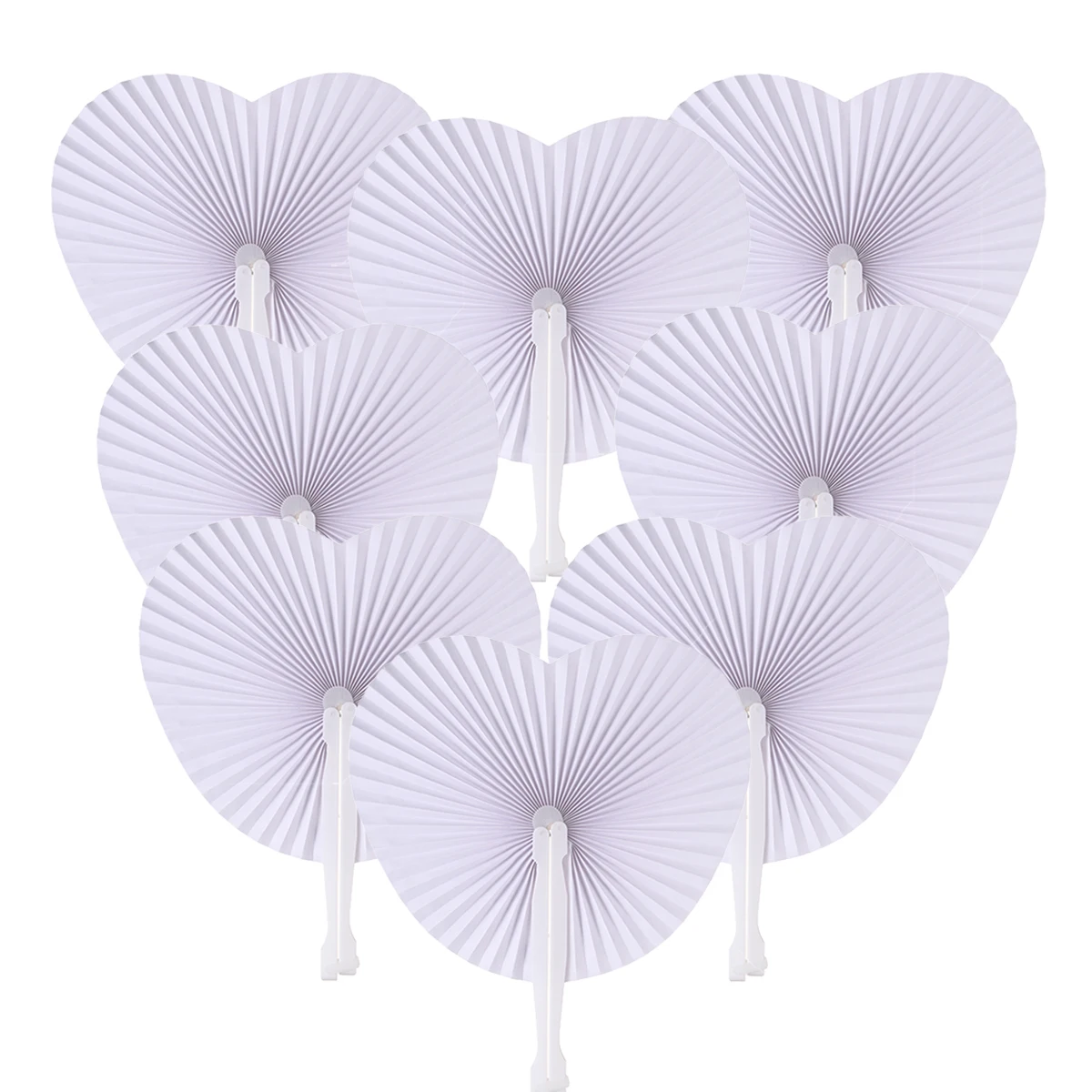 12/24/60/108Pcs White Paper Folding Fans Heart-Shaped Round Fans Party Outdoor Gatherings Birthday Wedding Decor DIY Accessories